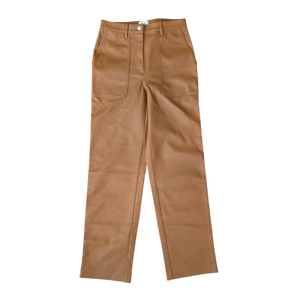 Aritzia Wilfred Free Faux Leather Pants Womens 2 Brown Straight Leg Vegan